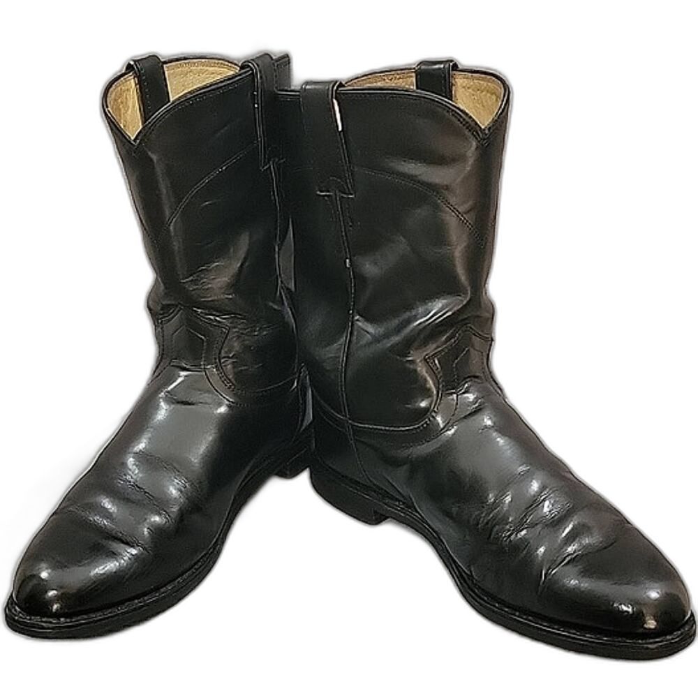 Justin 3133 Men's Roper Boot - Jackson Black Leather Cowboy round toe 9.5EE WIDE